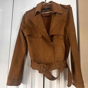 Forever 21 cropped Suede Brown Belted Trench Jacket